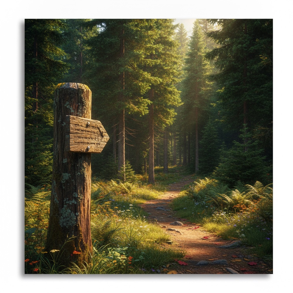 The trailhead sign at the edge of the campground